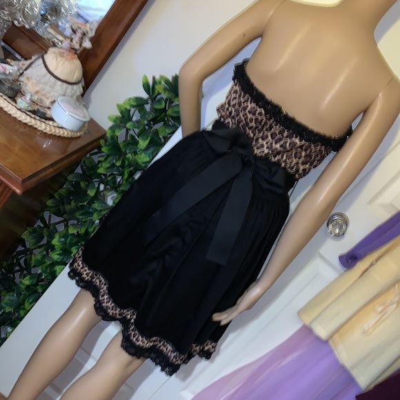 strapless black Lacey leopard rockabilly 50s pin up dress M NWT - Picture 4 of 11